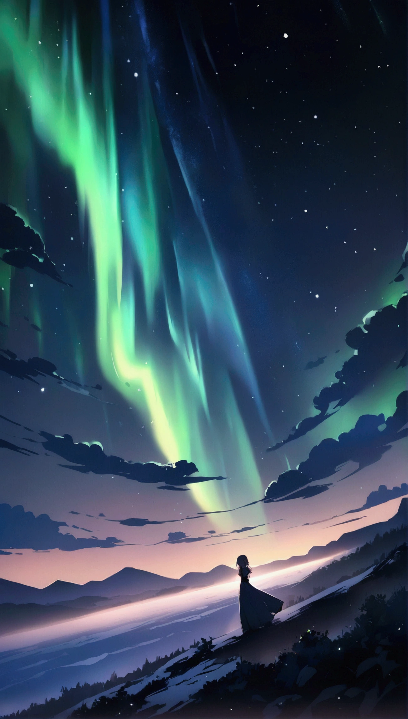 , night, , 綺麗なnight空, Plains, Calm feeling, space, The moonlight illuminates the world, masterpiece, Aurora,