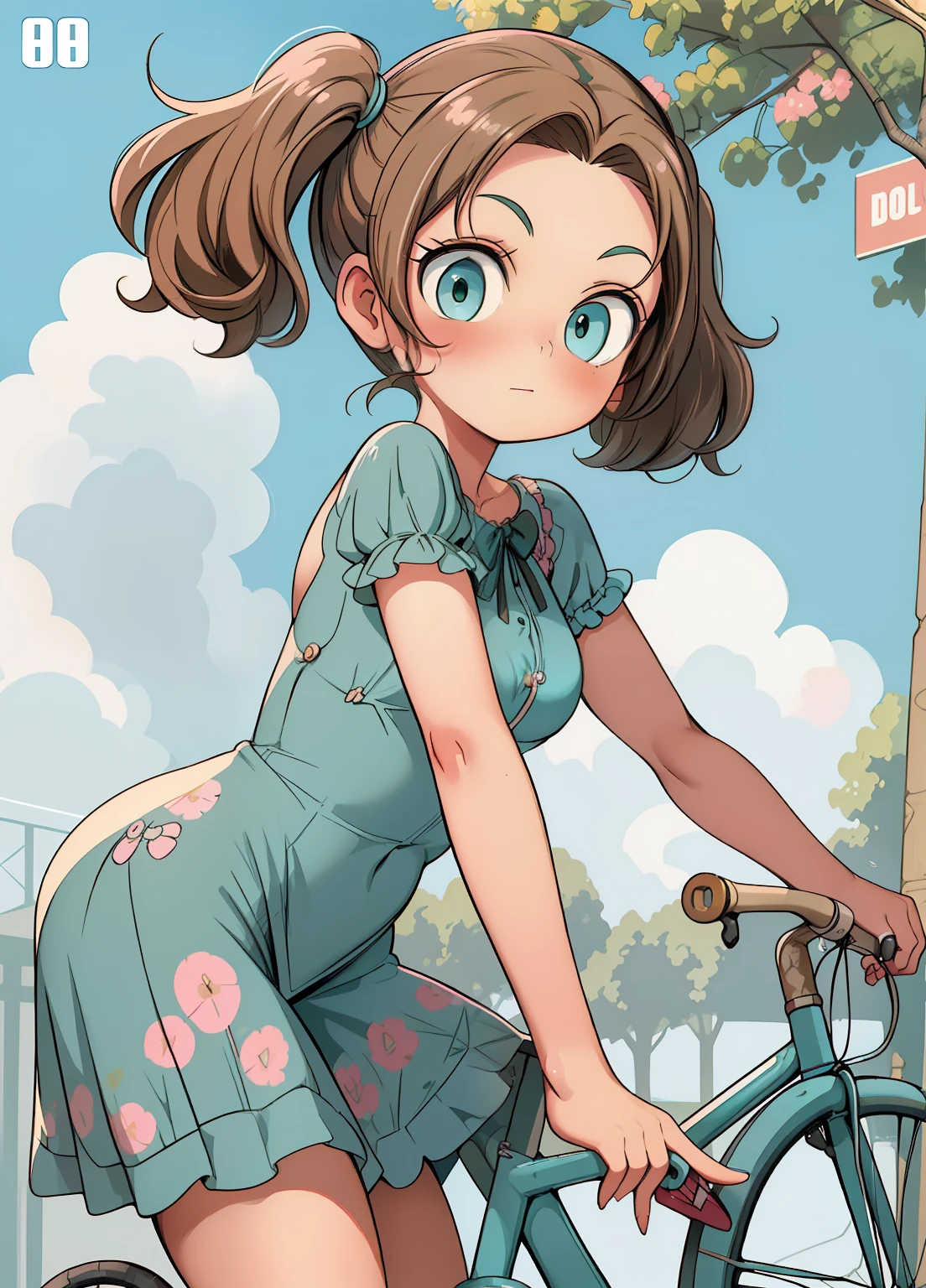 (masterpiece、Highest quality、Highest quality、Official Art、Beautiful and beautiful:1.2)、(One girl:1.3)Hatsune Miku、Twin tails,Beautiful breasts, A woman in her fifties riding a bicycle wearing high-rise booty shorts and a striped shirt, Fine art, pin up, pin up, 50s Style, pin up, pin up, pin up body, girl pin up, vintage pin up, レトロな50s Style, pin up girl, sophia loren, photo of sophia loren, young sophia loren, Her bike has two wheels, The rear wheel of the bike takes up most of the frame in the foreground of the image,Glossy old advertising poster, Vintage Posters, Poster Vintage, Retro Posters, enoch bolles, 1940s propaganda posters, Joseph Brant, inspired by Art Frahm, beautiful retro art, art deco poster, Vintage Posters style, Hidden Ads