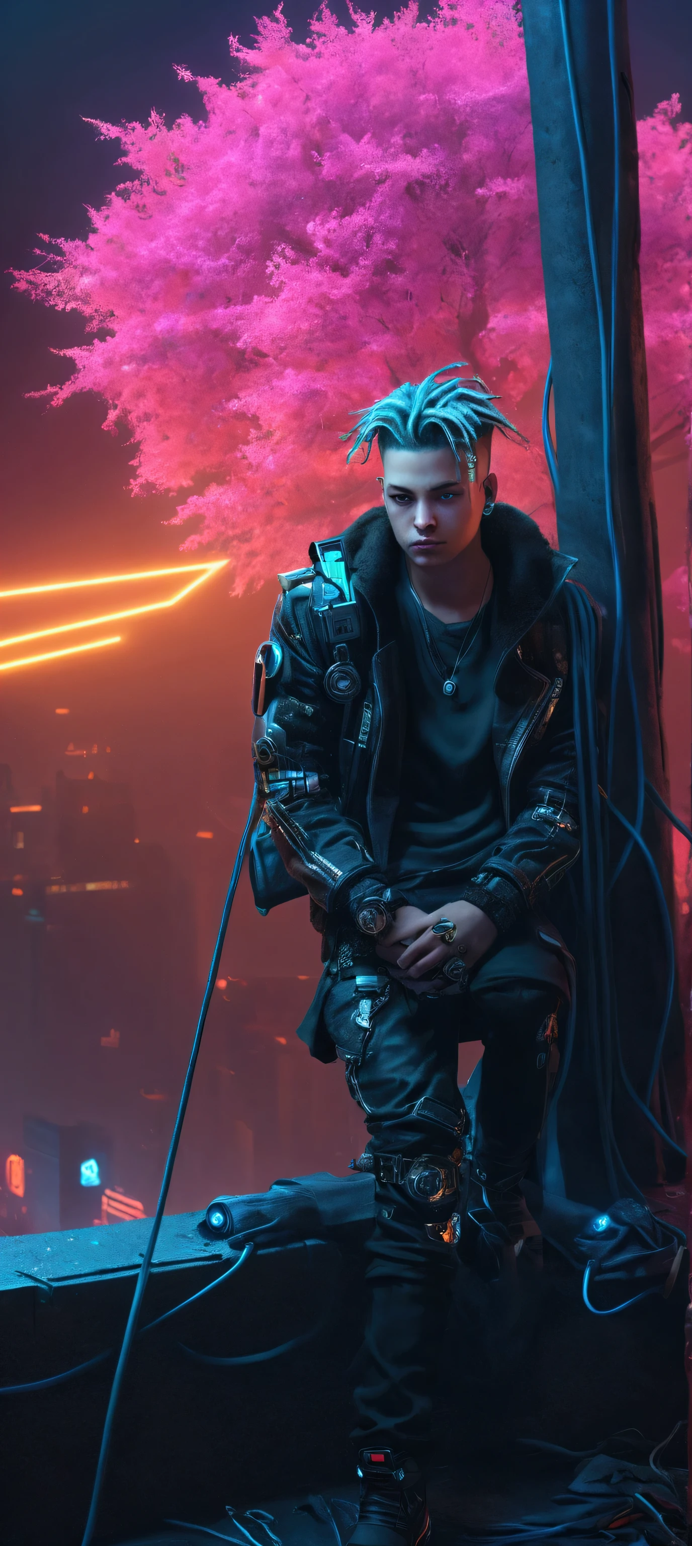 Cambiar fondo cyberpunk hundsum boy, realistic fase,8k ,ultra realistic