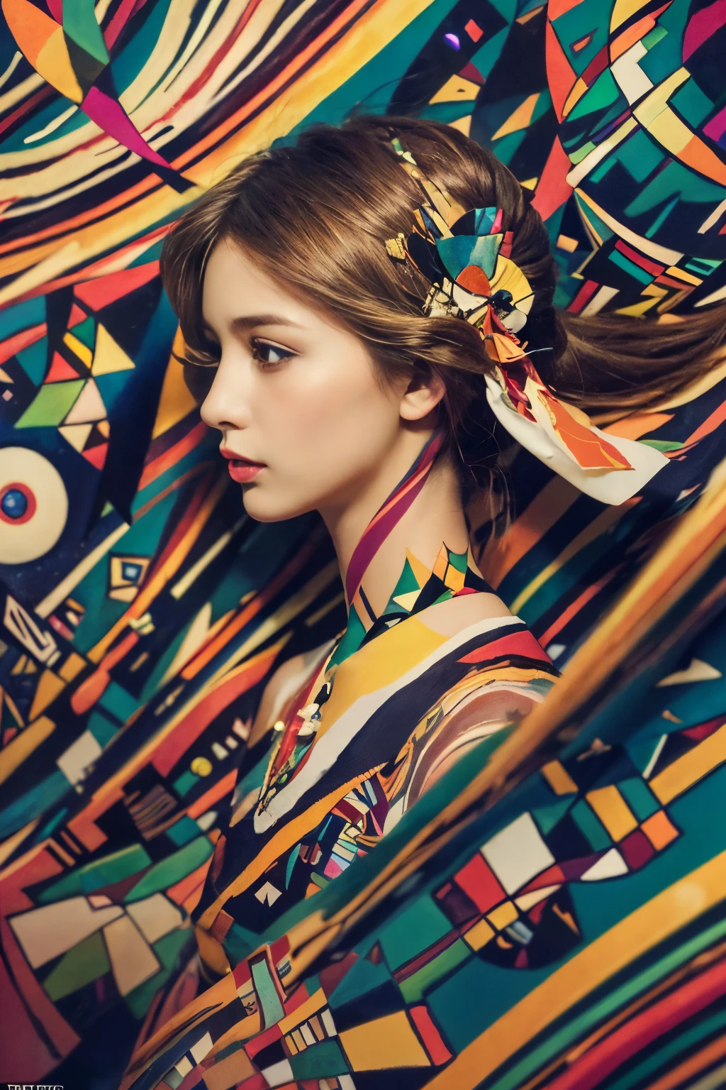 ((masterpiece:1.4, Highest quality)), (Realistic photos:1.4), (artwork),
((1 girl)), (Otherworldly beauty), (dream-like),
(超High resolution:1.2), Very delicate and beautiful, wonderful, Very detailedな CG Unity 8k 壁紙, Very detailed, High resolution,
Soft Light, Beautiful detailed girl, Very detailedな目と顔, Beautiful and exquisite nose, Beautiful and exquisite,
Cinema Lighting, Perfect Anatomy, Slender body, (Parted bangs),
(Portrait of Venus:1.5), (Abstract background with Kandinsky-style design:1.5),
Cowboy Shot