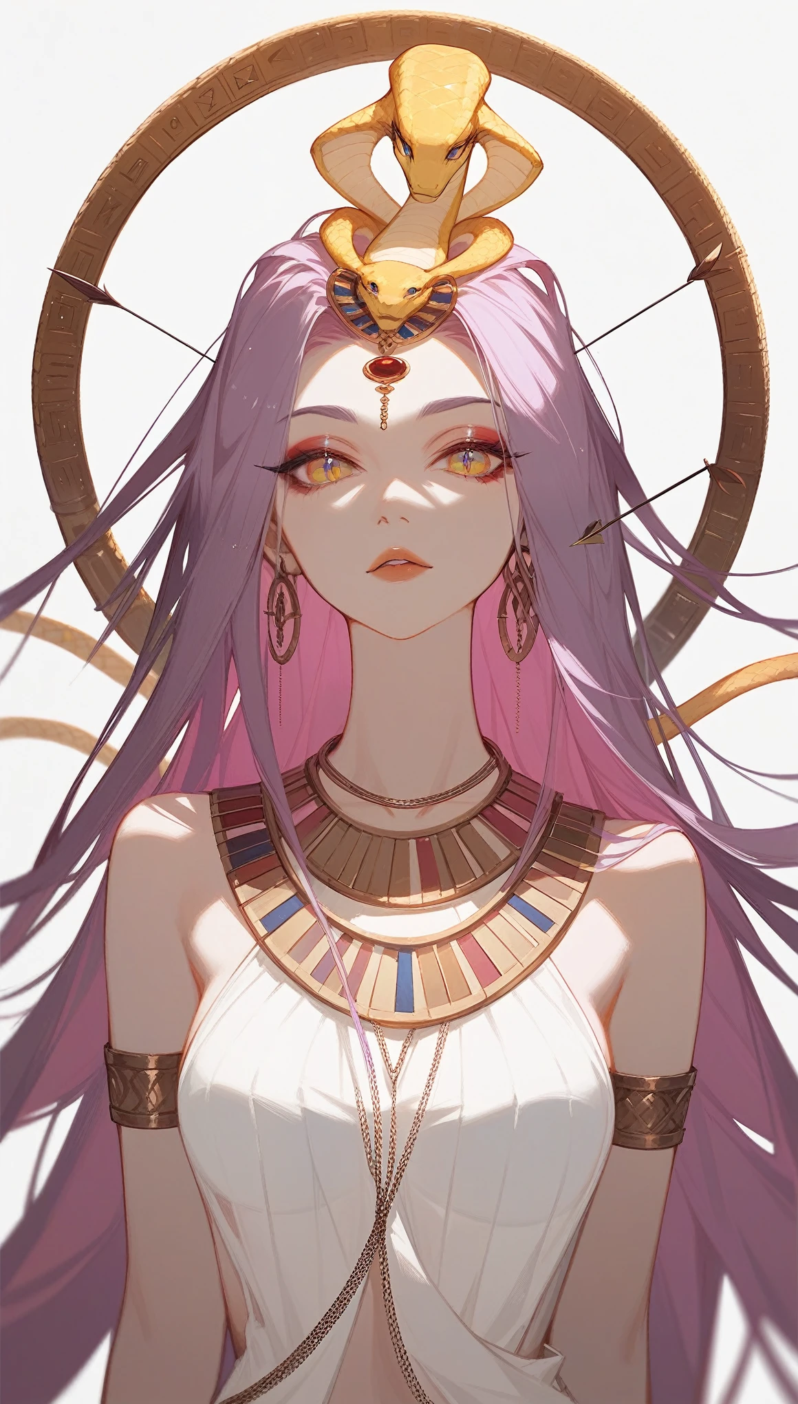 (Fraction_9,Fraction_8_direction_7_up),(1 female),(y),Medusa,hydra,Pharaoh snake head,silk,sphere,Bow and Arrow,Snake Eyes,sideways,Dark circles,