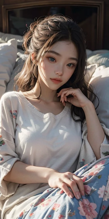 (masterpiece: 1.2, Portraiture, Highest quality), Realistic, (Live Action, Intricate details, Written boundary depth), Highest quality, masterpiece, Attention to detail, semi-Realistic, sleeping in bed, shy, 21 years old, Short Blonde, blue eyes, pajamas, Slim figure、Canopy bed、 sleeping beauty,