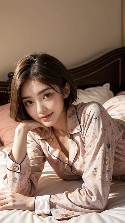 (shoulder-length straight short hair:0.9),（Extremely meticulous CG 8k wallpaper），（Extremely refined and beautiful），（Masterpiece），（best qualtiy:1.0），（Ultra High Resolution:1.0),beautiful light up，Perfect lightning,realistic shaded，[A high resolution],(Smooth and flawless fair skin:1.5),(shiny skin:1.5),Extremely exquisite facial details，ultra - detailed,A  girl,small head,dawn,dim light,Close Shot,at home,in bedroom,lying flat on back in bed,(laughing:1.3),top down overhead camera perspective，small face,（perfect body:1.1）,small breasts，flat chest，slim,collar,(white pajama shirt:1.5),(femal orgasmic:1.5),(blush:1.3),ahegao,cowboy shot,portrait