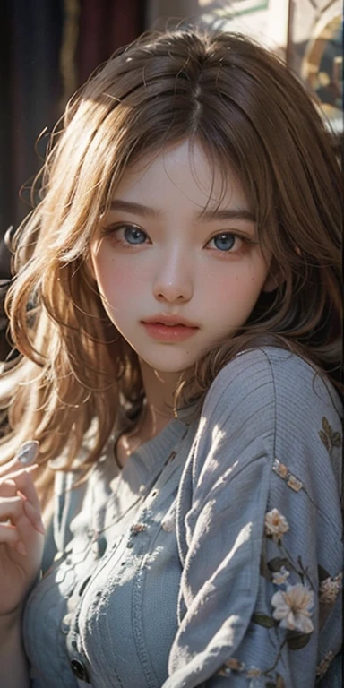 (masterpiece: 1.2, Portraiture, Highest quality), Realistic, (Live Action, Intricate details, Written boundary depth), Highest quality, masterpiece, Attention to detail, semi-Realistic,  sleeping in bed, shy, 21 years old, Short Blonde, blue eyes, pajamas, Slim figure、Canopy bed、