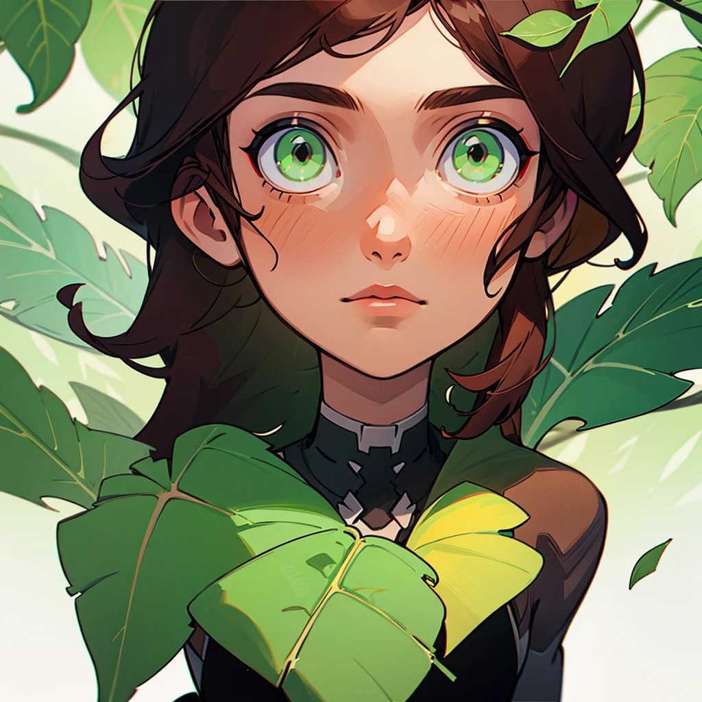 Man with brown hair and green eyes, leaves fly around you