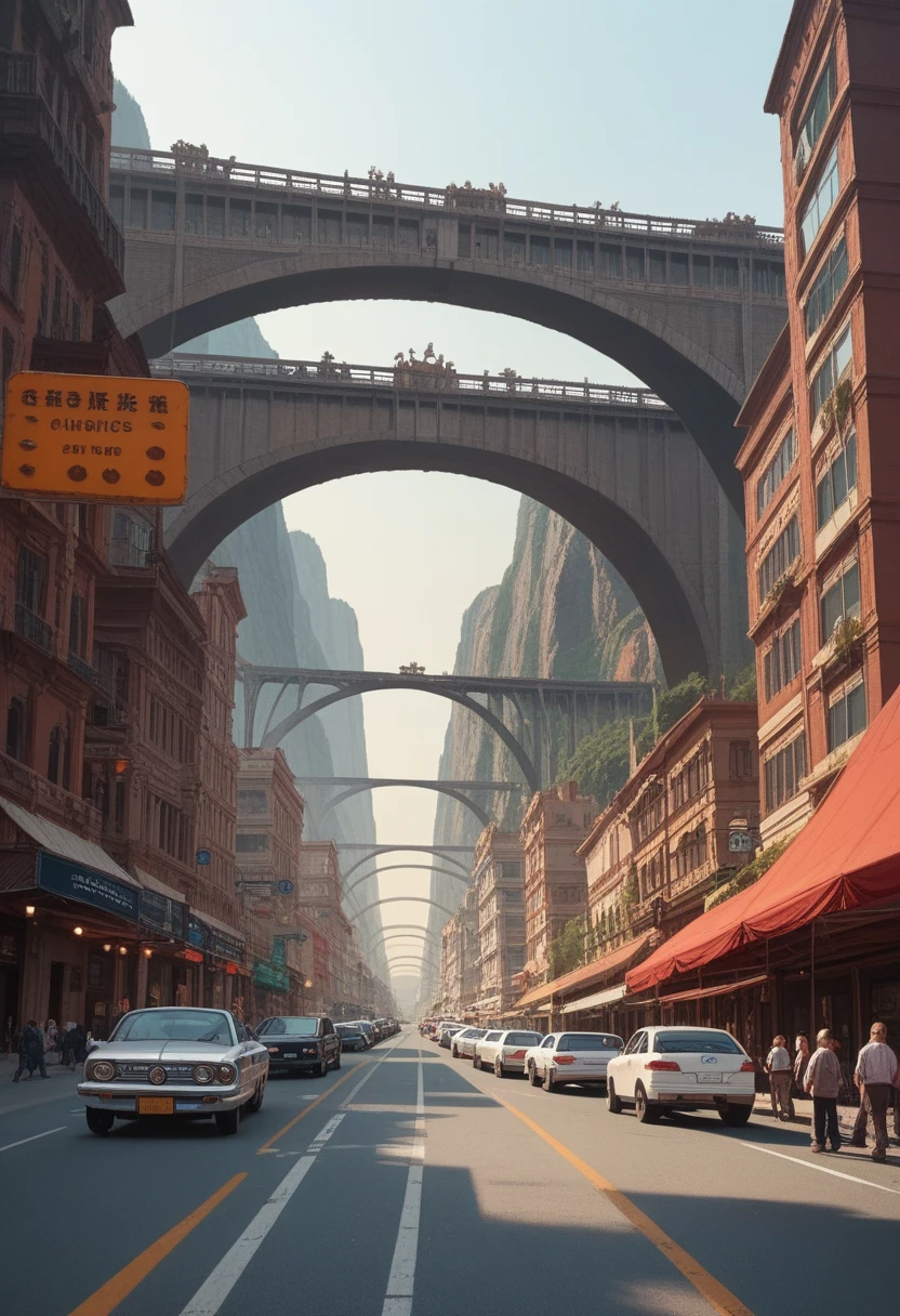 Highland China unique incredibly fantastic transport bridge crossings for people and cars the mesmerizing beauty of deep canyons and rocky steep slopes and gorges elegant heavy-duty designs of bridges and suspended pedestrian roads