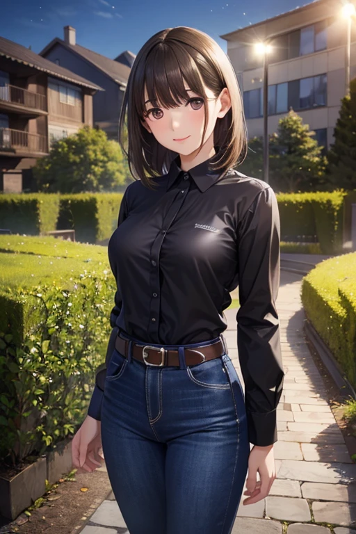 anegasaki nene、Shiny brown hair, short hair, (Beautiful brown eyes、Sparkling eyes, Fine grain)、smile、Super detailedな目、Very detailed顔, Very detailed目,
超High resolution, Superior Quality, Highest quality, Super detailed, Realistic, 8k, RAW Photos, Highest quality, masterpiece, Attractive girl, A wonderful girl,
One girl,, Beautiful attention to detail, Beautiful lip detail, smile, Cowboy Shot、
Black long sleeve shirt, long black jeans, Are standing, Full Body Shot, garden, (Highest quality,8k,High resolution,masterpiece:1.2),Very detailed,(Realistic,photoRealistic,photo-Realistic:1.37),High resolution,Vibrant colors,Natural light,Cinematic atmosphere,Fantasy,Soft lighting
