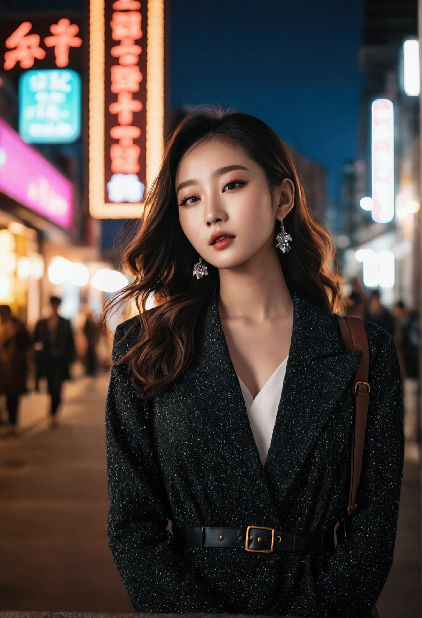 (Cinematic Aesthetic:1.4) Photo of a beautiful korean fashion model bokeh city night