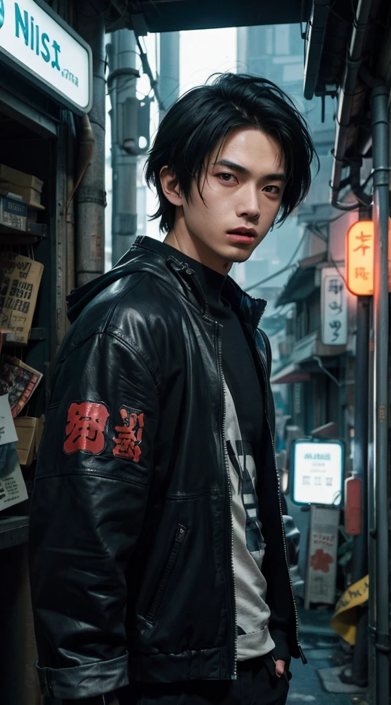 "In a cyberpunk setting, a young man in futuristic clothing is sticking out his tongue in a provocative and confident manner. His style is infused with a Studio Ghibli touch, featuring whimsical and detailed elements typical of Ghibli's animation. He is facing the front, and the image is a close-up view, with a soft and slightly fantastical aesthetic that blends Ghibli's charm with the cyberpunk atmosphere."

