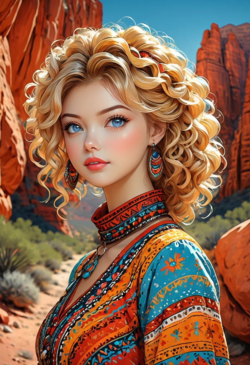 Thirst trap. A beautiful gypsy boho woman with large thick and wide beautiful lips with the appearance of Masiela Lusha, thick hips, thin waist, deep and wide breasts. Hourglass figure, with hair that is coarse, wiry, and tightly curled. It often has a rough texture, feels stiff to the touch, and may be prone to frizz and tangling. curls can be densely packed. Looking at viewer with love. Long southwestern style dress, hoop earing and jewelry. Wearing a gypsy dress with Skirts and scarves billowing in breeze. The Official Art – An Award-Winning Digital Masterpiece In 4K Ultra HD, Extreme Detail And Intricate Realism. This Concept Art Brought To Life By The Hands Of Artists Like Wlop & Artgerm In A Stunning 2D Vector Illustration. . massive, perky, perfect spheres, firm, voluptuous, cleavage, full, well shaped pleasing breasts. buxom. Background is a panoramic vista of redrock canyon with a beautiful blue river running through it.