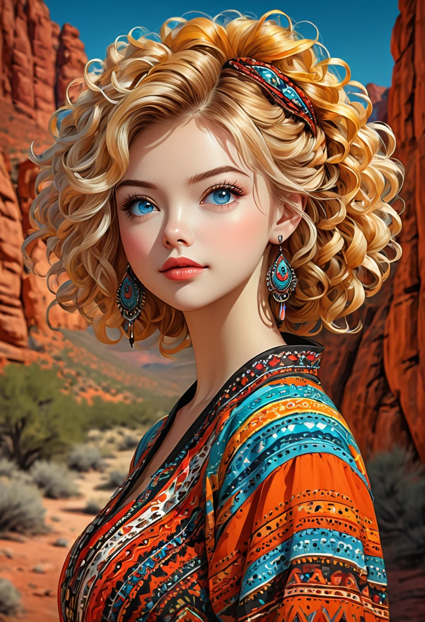 Beautiful boho women stunning merge of Masiela Lusha with colorful southwestern style dress. colorful southwestern earing and. jewelry, blond colored hair that is coarse, wiry, and tightly curled. It often has a rough texture, feels stiff to the touch, and may be prone to frizz and tangling. The curls can be densely packed. cute, girly, sexy. The Official Art – An Award-Winning Digital Masterpiece In 4K Ultra HD, Extreme Detail And Intricate Realism. symmetrical face. This Concept Art Brought To Life By The Hands Of Artists Like Wlop & Artgerm In A Stunning 2D Vector Illustration. large, perky, full, vuluptious, symmetrical and spherical breasts. Background is a beautiful panoramic vista of a red rock canyon.
