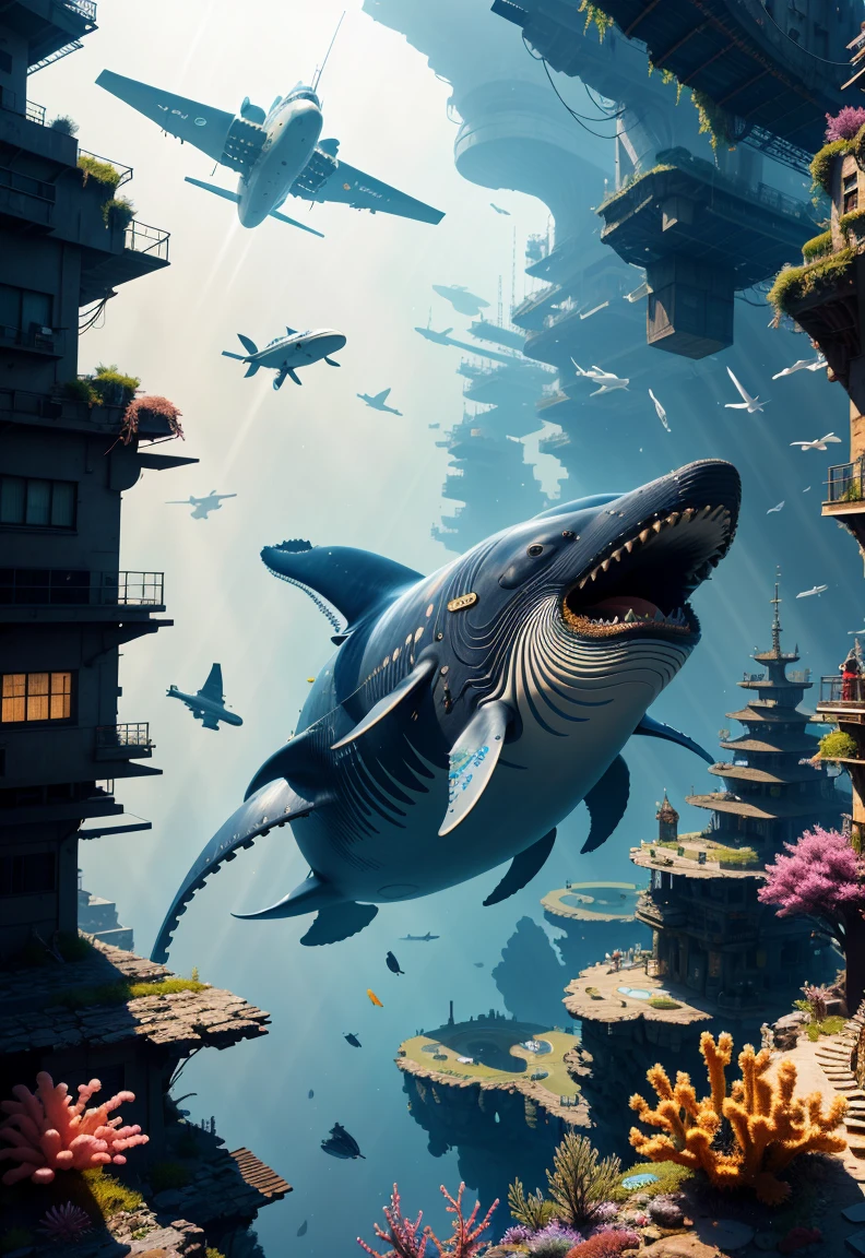 highres, shadows, absurdres, best_quality, ultra_detailed, 8k, extremely_clear, photograph, beautiful, sharp focus, hdr,
underwater, giant whale, fantastic location, dream, flying, underwater cyberpunk city