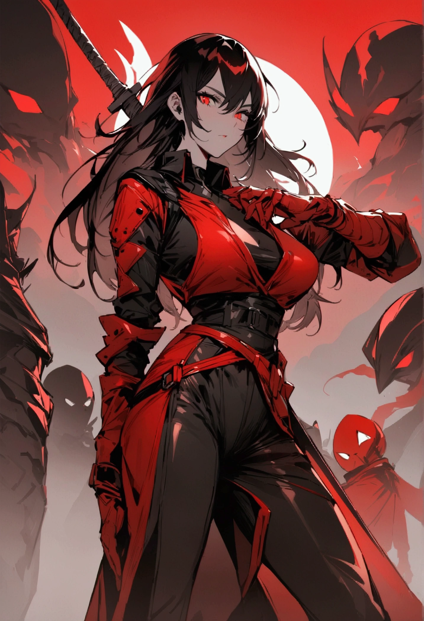 masterpiece,Highest quality,Super quality,Enemy Characters,Female Swordsman,Black and red image color,cool,Be kind to your subordinates