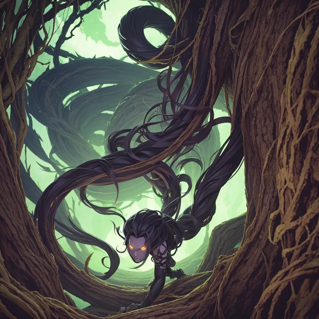 Dark gorgon with shadows around it and anime style 
