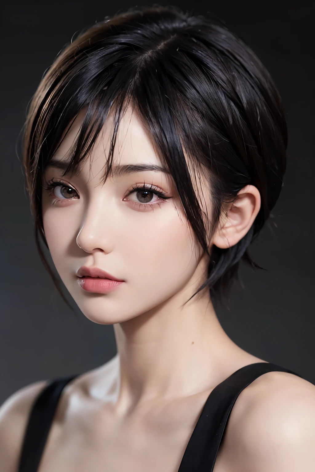 (Masseter muscle area:1.3)、(8k、Photorealistic、RAW Photos、Highest quality: 1.4)、(One Girl)、Beautiful Face、(A vivid face)、(Black-haired、short hair:1.6)、Beautiful hairstyle、Realistic eyes、Beautiful details、（Realistic Skin）、Beautiful skins、（nurse uniform 1.6）、Absurd、Charm、Ultra-high resolution、Surreal、High definition、Golden Ratio