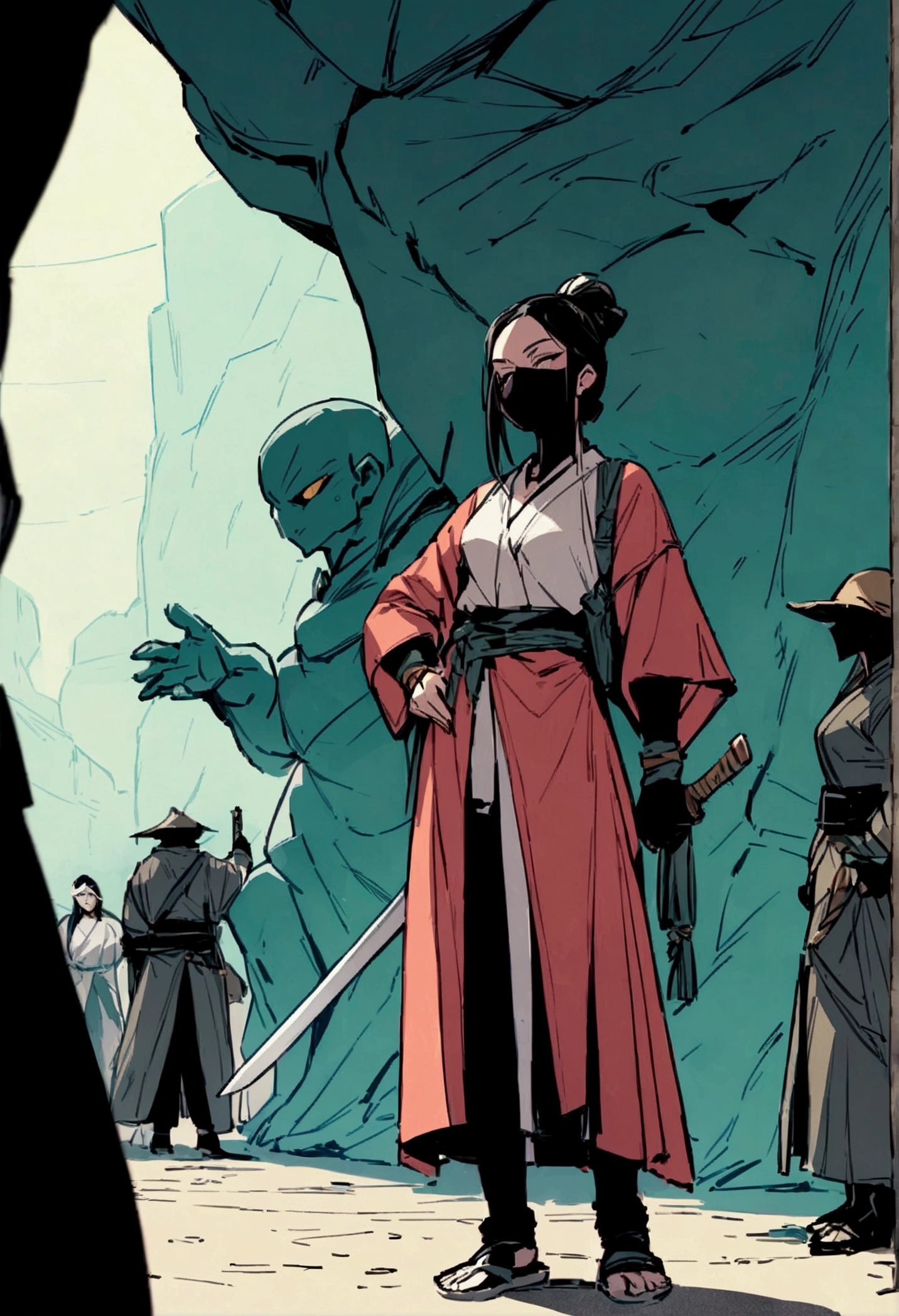 masterpiece,Highest quality,Super quality,Enemy Characters,Female Swordsman,cool,On vacation,Appreciating his subordinates