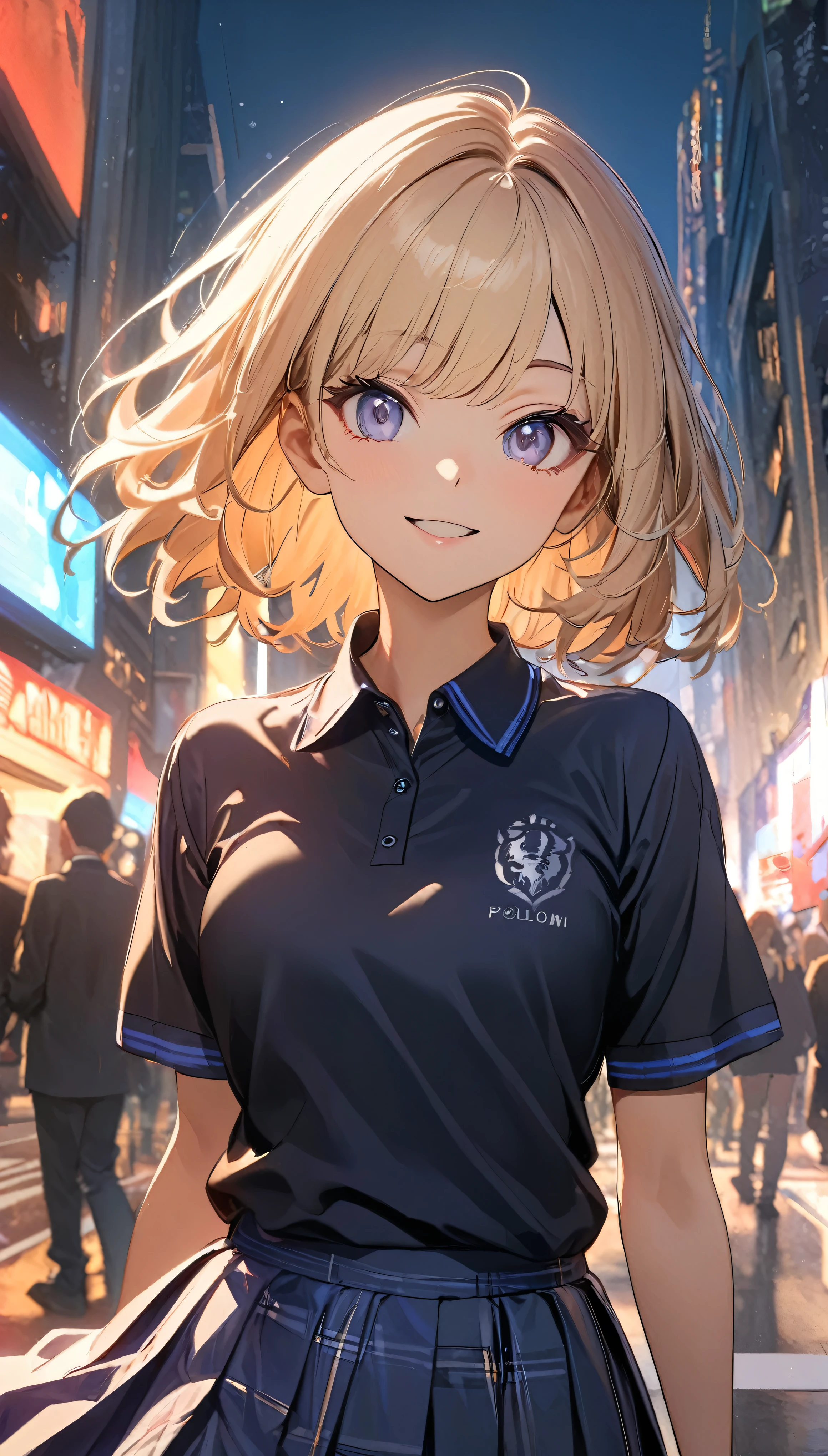 (Highest quality:1.2, Very detailed, up to date, Vibrant, 超High resolution, High Contrast, masterpiece:1.2, Highest quality, Best aesthetics), (((1 girl))), A carefully drawn Shibuya, Background of Shibuya Scramble Crossing, (School-designated polo shirt:1.2), Professionalism, Bright colors, Soft lighting, Expressive eyes, Detailed lips, Long eyelashes, Pleasant atmosphere, incite inferiority, Obscene eyes, Lewd smile, Open your mouth, Miraculous good looks:1.1, ((Polo shirt, Pleated skirt, Gal Makeup:1.2)), Positive Energy, Calm background, A nurturing presence, High resolution, Correct Perspective 1.1, (Soft focus throughout).