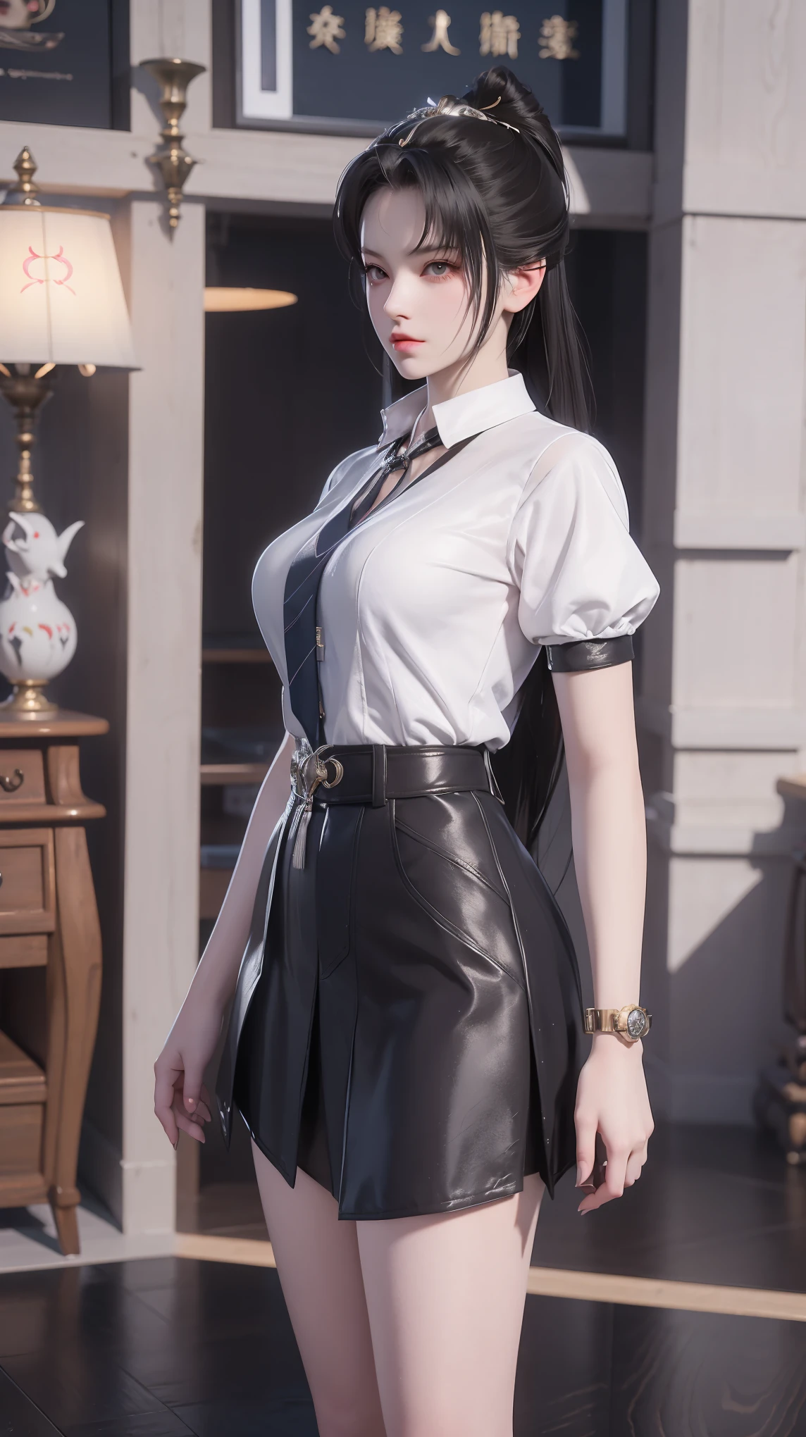 Anime style image of a woman wearing a short skirt and shirt, Attractive anime girl, Smooth anime CG art, Surrealist schoolgirl, Surrealist schoolgirl, Knee-high socks and skirt, Realistic anime girl rendering, Beautiful and attractive anime woman, Practical , Practical anime 3 D style, 3D animation realistic, Beautiful anime high school,