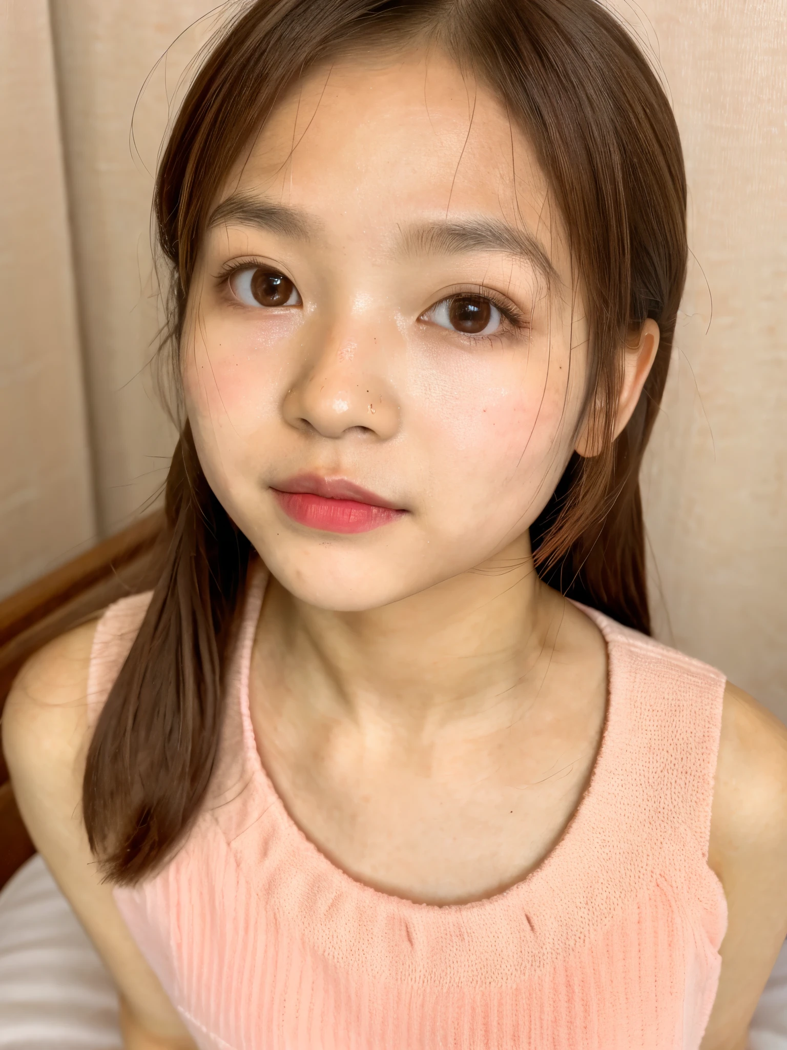 (((CUTE MALAY GIRL))), masterpiece, High quality, UHD 32K, Realistic face, Realistic skin human feeling , A Japanese Lady, 8 years old, ((layered hair with pony)), Very cute and baby-like face, (MATRIX WORLD), ((SADNESS)), (((WHITE))), (((CUTE GIRL))), ((NUDE, NAKED, PINK NIPPLES)) SATIN FLORAL PATTERN, straddle in bed, perfect fullbody, Red Lips,