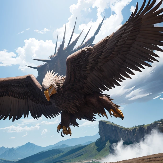 Giant metal eagle monster beast surrounded by wind anime style