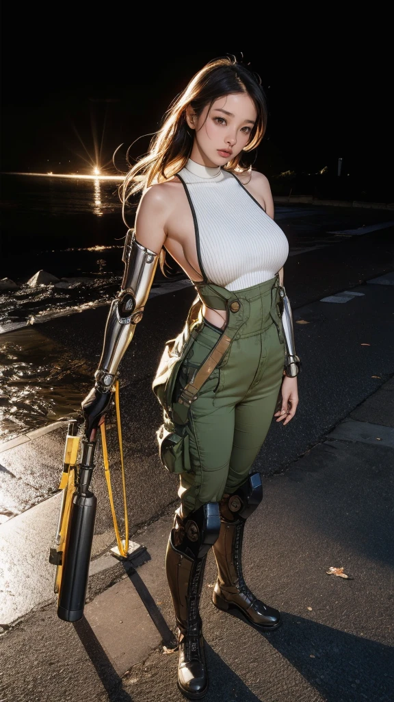 8k,Realistic Photo, Realistic Skin Texture, Superrealism, (WWII-inspired mechanical suit:1.2), Normandy landing beach、heavy weapons,Vibrant Texture,Animal paws,  Japanese female soldiers,(Super beautiful face),((All textures are ultra-realistic)), ((Extremely detailed)), Full Body Shot, Crystal clear photo results, Olive drab color, scratch, rust, weathered, steampunk, Shot with Fujifilm X-T30+night. high resolution,Create at least 4 pieces (((masterpiece))), (((Highest quality))), ((Very detailed)), (figure), (Detailed light), ((Very delicate and beautiful)), (Beautiful attention to detail), (sunlight), blush, shy, Huge breasts, uzaki, Outdoor, dynamicrophone pose, Naked Overalls、Bare shoulders、Big Ass、Big Hips、shit　shitOFF　Sexy Rupa Modesta, Remote shooting, Beautiful and delicate face down to the last detail, Beautiful and delicate eyes, Perfect facial balance, High resolution skin, Thin Skin, Best 4 inch aspect ratio. With your thumb, a masterpiece, Very detailed, Realistic, (Reference for the German Army&#39;s General Uniform from WWII : 1.8), Best face resolution, , Modestly dressed woman, Fully clothed, ( microphone, Black fine hair, black Bangs straight, Ultra-fine knitting, Bangs straight, Red glasses, Dark green eyes, sf, Fighter, standing On the landing of a Fighter, Agency, Very intelligent personality, Calm expression, A face of respect, war, a Fighter
