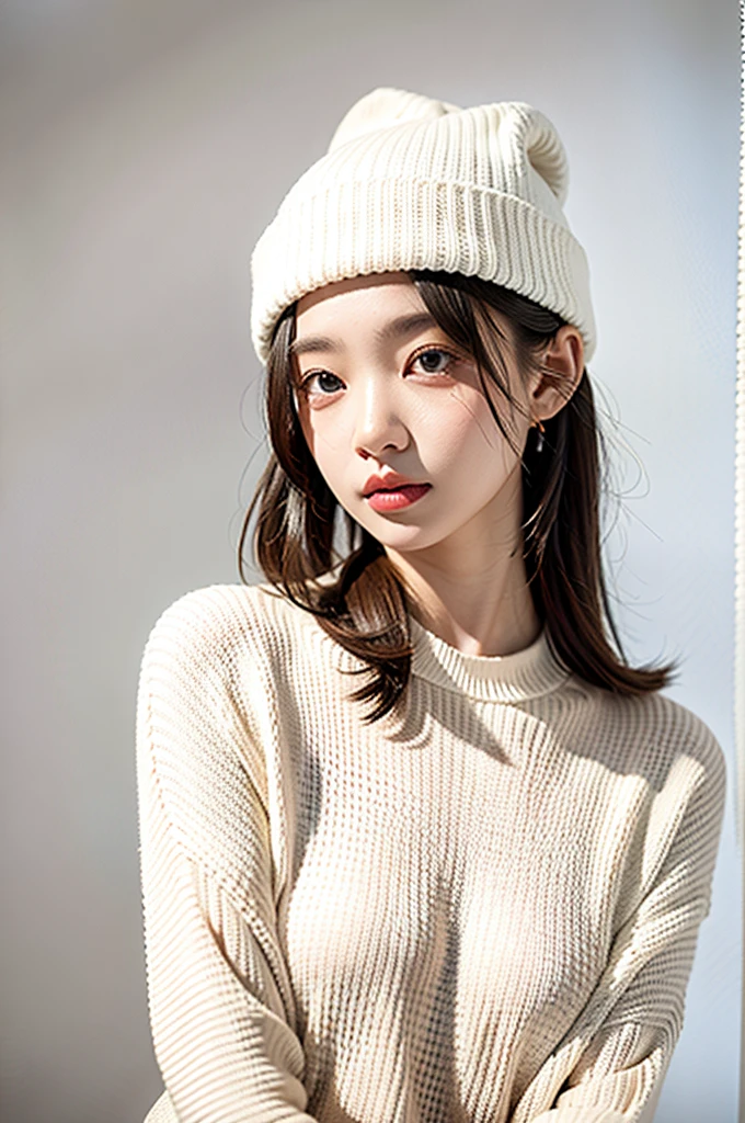 1girl,sweater,white background,