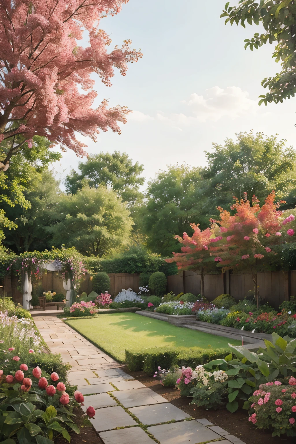 Watercolor garden with apples