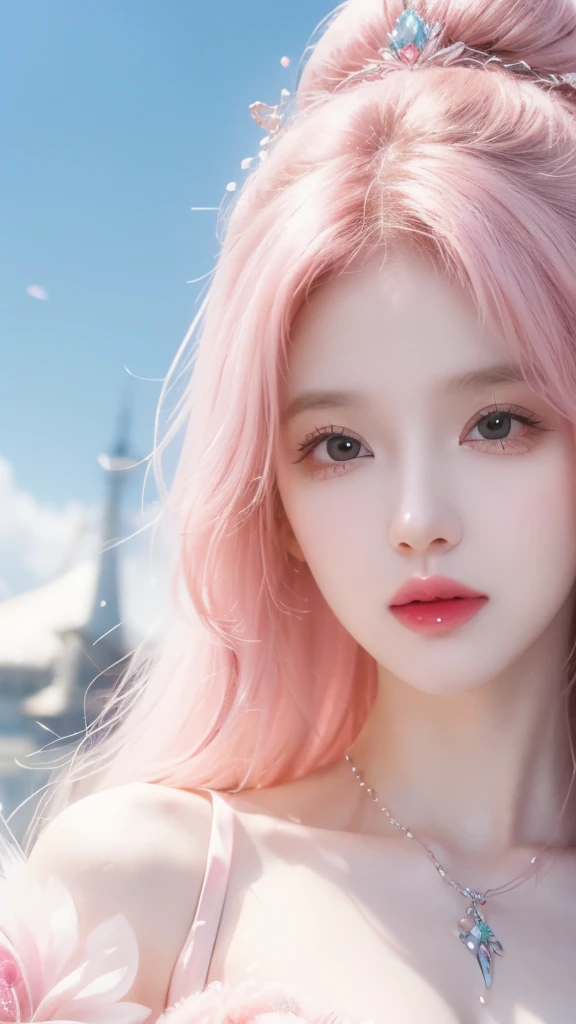 A girl in a pink dress、Close-up of woman holding sword, Beautiful fantasy queen, ((Beautiful fantasy queen)), Beautiful fantasy girl, 2. 5D CGI anime fantasy artwork, Beautiful and charming anime woman, Fantasy woman, Beautiful fantasy art, Full body fairy, Anime Goddess, Beautiful and elegant queen, Fantasy art style, Anime fantasy illustration,Pink Hair