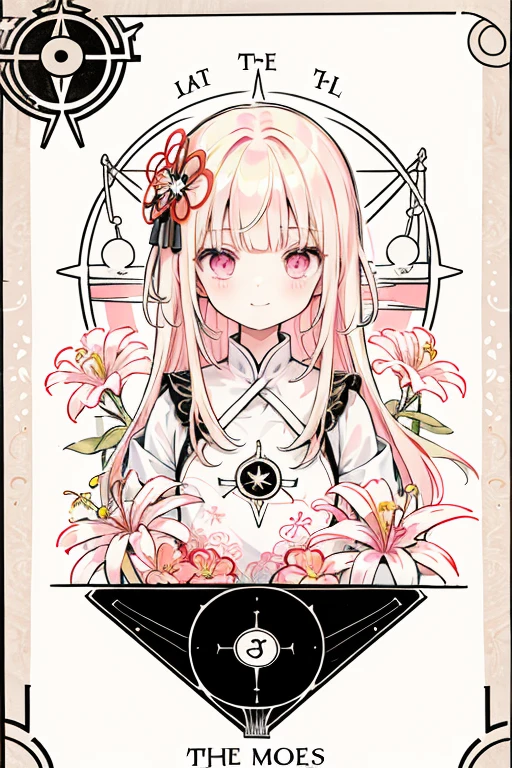 (Golden Ratio:1.2),(Doodle spider lily:1.2),(Fault Color:1.3),[(White Background:1.4)::10], (whole body:1.2),(Super detailed:1.3),(tarot:1.6), 

(paper:1.2),whole body, Stand in the air,(nice:1.2), (wavy platinum blonde hair, pink eyes, smirk, blunt bangs, red prussian military outfit)

(colorful ink paper flower grow on the face:1.2),(Sea of colorful flowers:1.3),

(Chaotic geometric images:1.3),(Negative Space:0.8),(Drawing Board:1.3),

(Ethereal colorful ink flows:1.3)