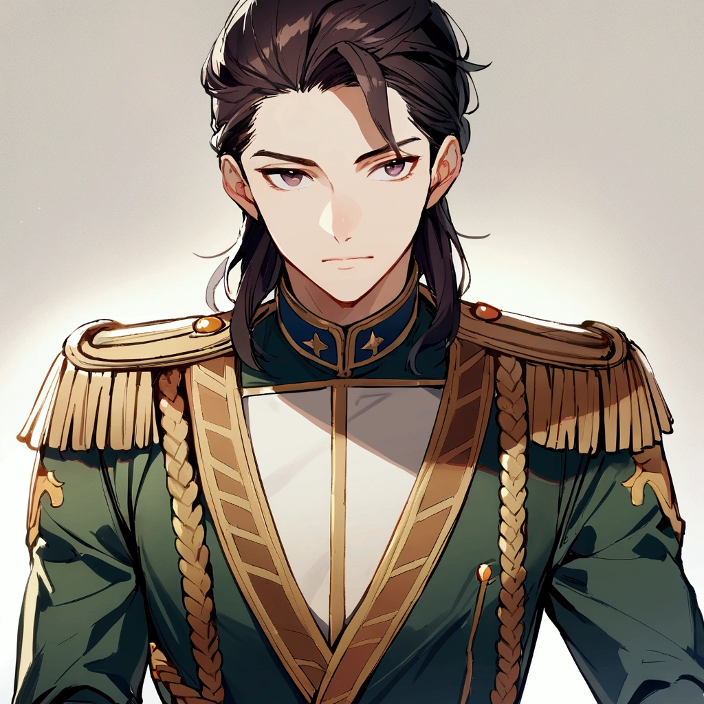 1boy, dark hair, side swept hair, military uniform, noble clohtes, dark Eyes, shota