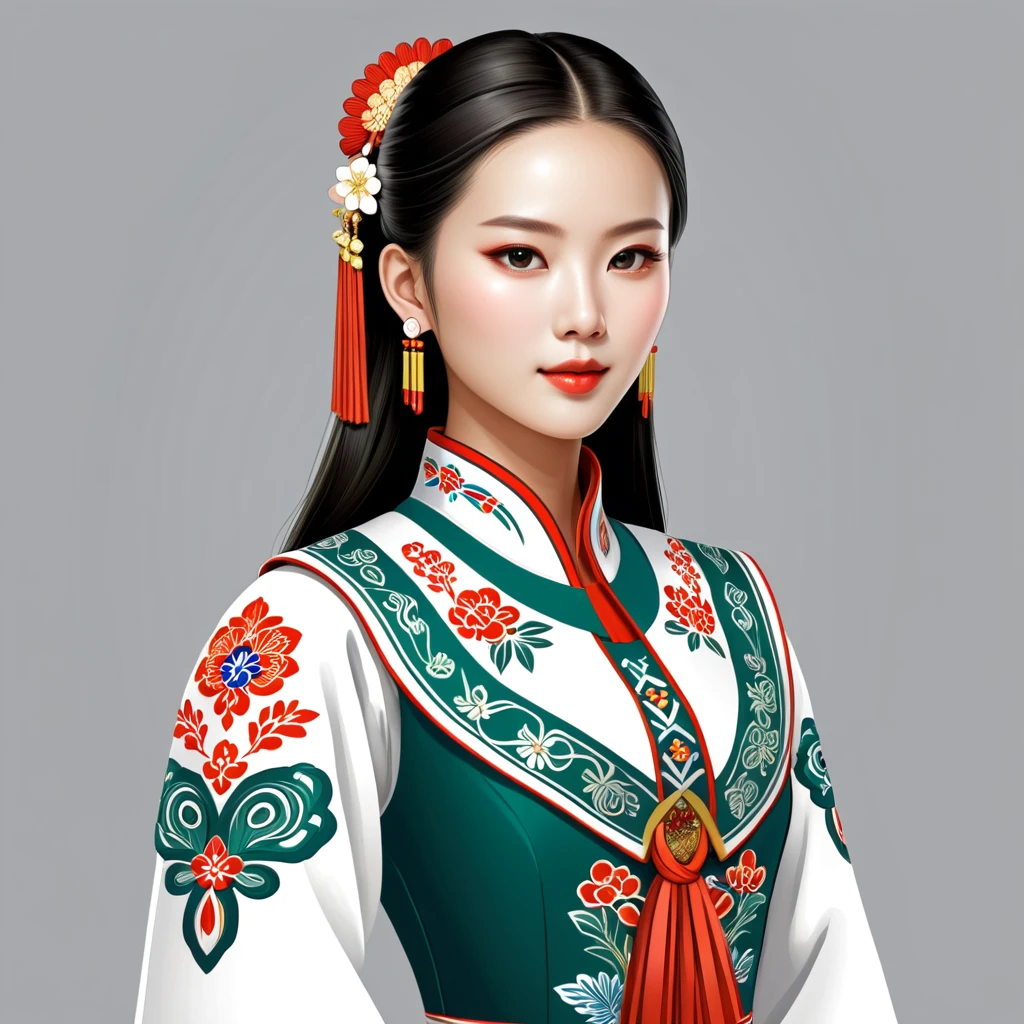 female android in taiwan folk outfit ,vector graphics, strong contours, logo design