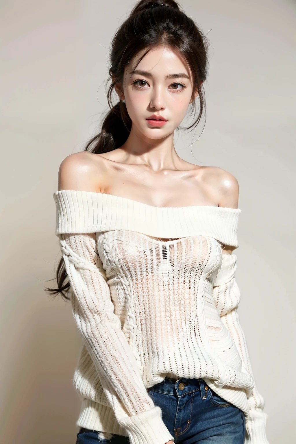 ((best quality)), ((masterpiece)), (detailed), 1girl, off-shoulder sweater,