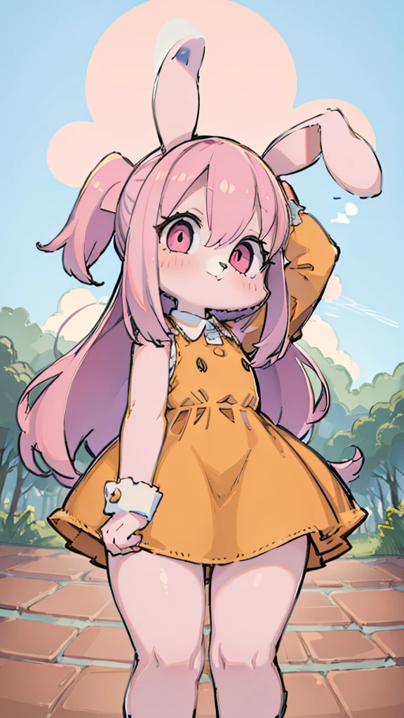 Anais, Anais Watterson, girl, bunny, pink fur, orange dress, cute kid, alone