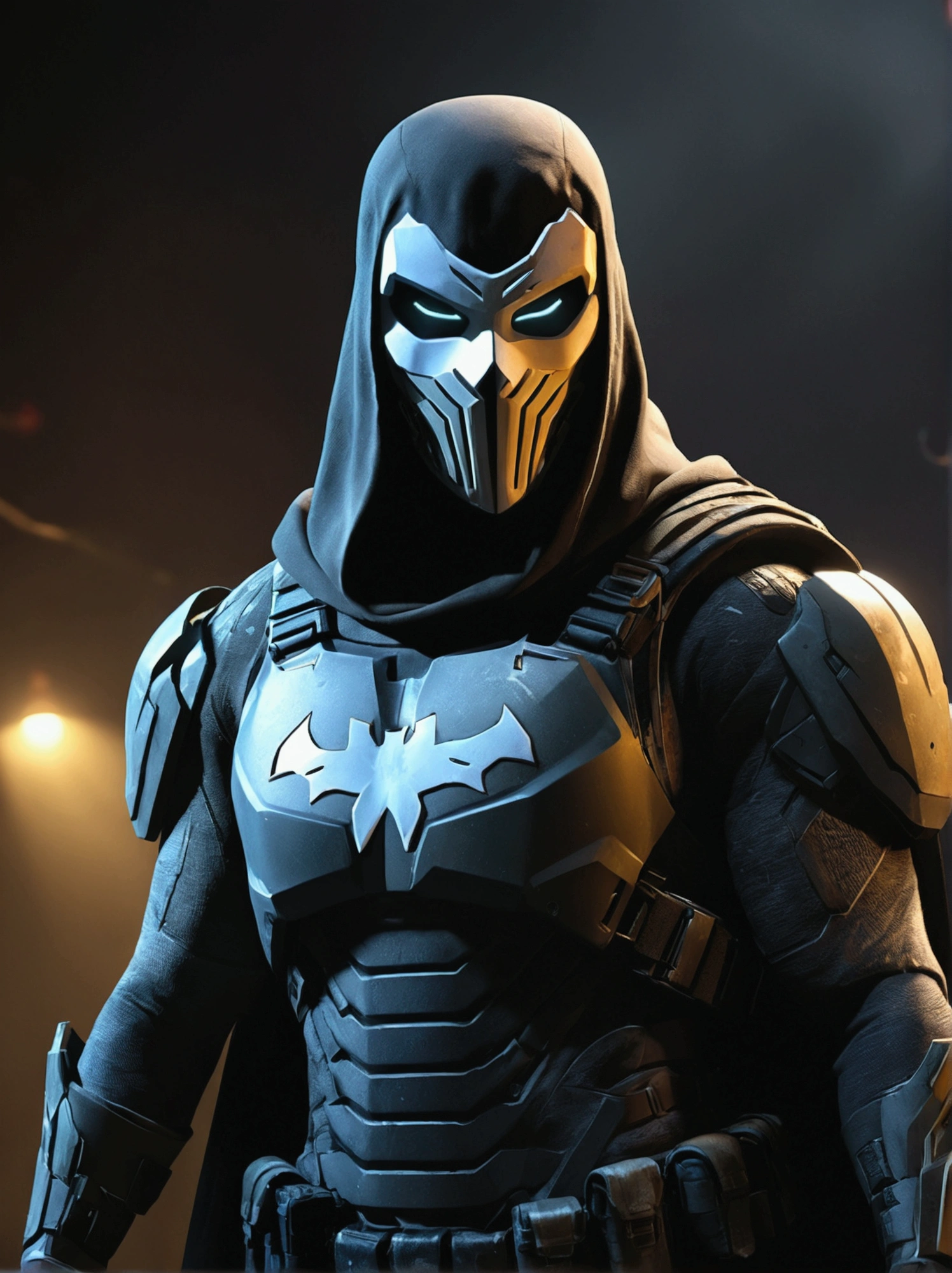a ghost character from call of duty mobile, realistic, dressed as a superhero, anonymous, call of duty mobile logo in the background, extremely detailed, cinematic lighting, dramatic atmosphere, (best quality,4k,8k,highres,masterpiece:1.2),ultra-detailed,(realistic,photorealistic,photo-realistic:1.37),cinematic composition,dramatic pose,dark and moody colors,dramatic shadows,volumetric lighting,realistic textures,detailed costume design,intricate details,high contrast,penetrating gaze de cuerpo entero.