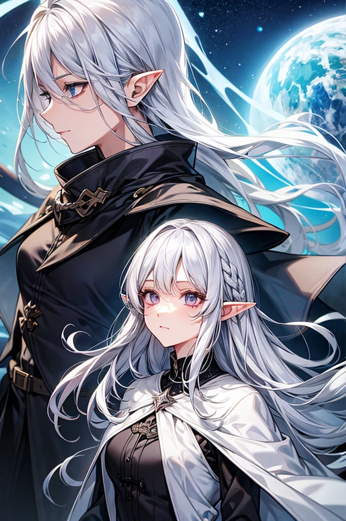 Silver Hair、Silver Eyes、Elf、Wizard、Highest quality、