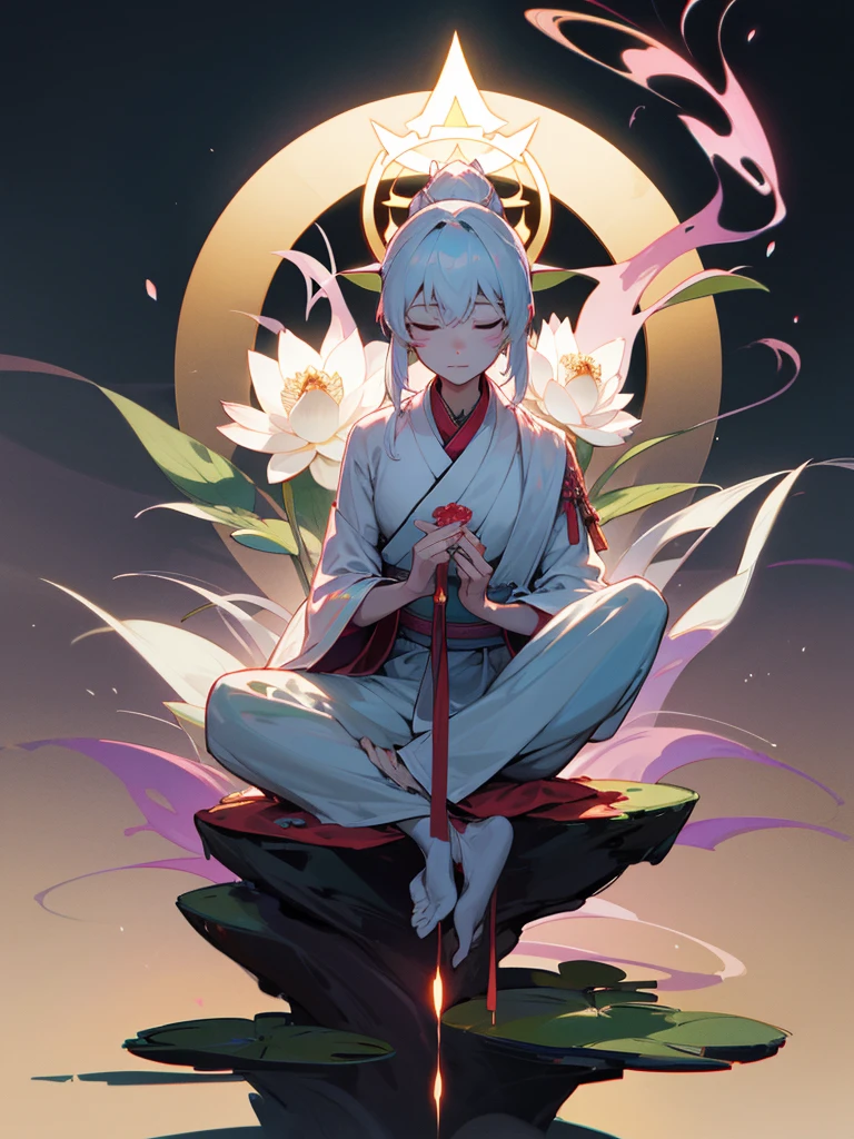 The Void蔵菩薩、A jewel that grants wishes in the left hand、The Void、Granting hand seal、Open lotus seat, Zen meditation, halo, Bodhisattva&#39;s crown