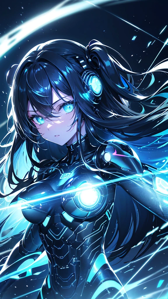 prompt: digital painting, A close-up portrait of a futuristic cyborg or android with glowing blue lights and a metallic, robotic face, bold and slim lines, brush strokes.(Best Quality,4k,8k,High resolution,masterpiece:1.2),ultra detailed,(realist,photorealist,photo-realist:1.37),robotic doll,futuristic technology,detailed complexities,metallic texture,Flat surface,Complex gears,interwoven wires,flashing lights,deep look,elegant pose,Portraits,vivid colors,studio lighting