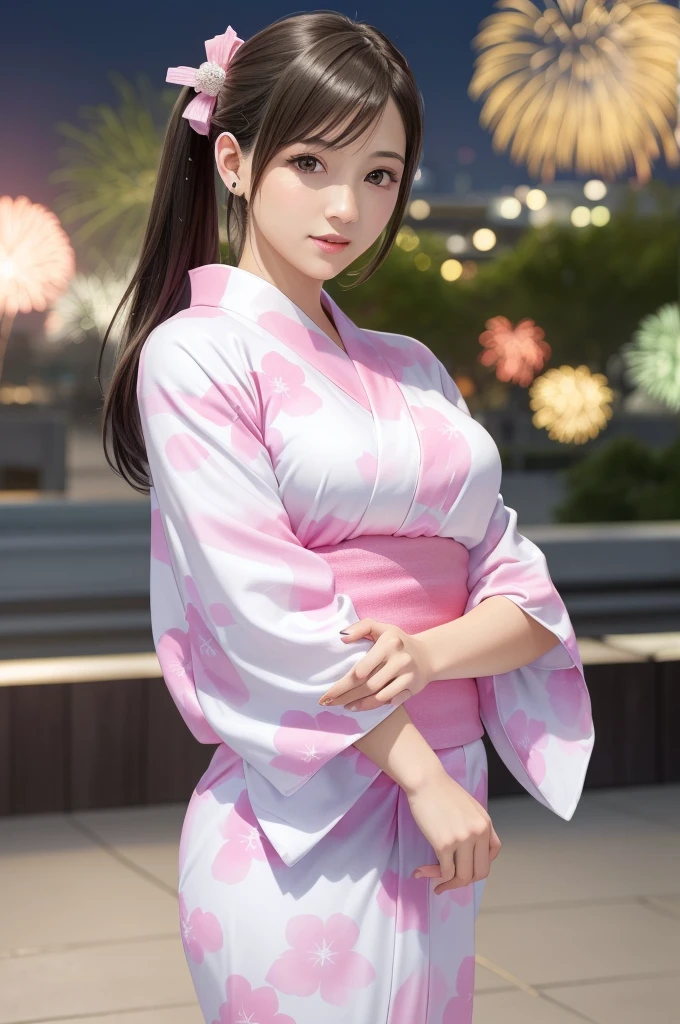 (top quality, masutepiece: 1.1), (Real: 1.4), BREAK (((FF7)))(((Tifa))),(Tifa:1.2,ponytail),(Fireworks:1.1,evening:1.5), BREAK (((FF7)))(((Tifa))),(light brown hair, Large breasts: 1.2), (Tifa wearing pink cute yukata:1.8), BREAK (oiled skin: 1.4), About 18 years old,