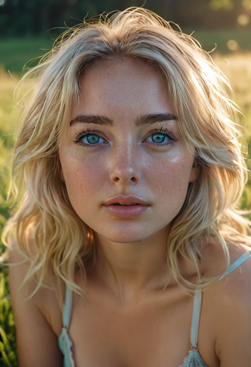 full body shot of a beautiful young girl, beautiful 25 year old girl, sitting on the grass, intricate light blonde hair, pouting, sweaty, sunlit, dripping wet, leaning back, 8K,Best quality, masterpiece, ultra high res, (photorealistic:1.4), raw photo, (Authentic skin texture:1.3), (film grain:1.3), young girl wide hips, beautiful detailed bright greay green and blue eyes, masterpiece, best quality, pastel dreamy light, bathing in backlighting, (((wearing a two piece sheer lingerie))), sunrays, fog, haze, sunlit, cozy, morning dew, backlighting, hazy, golden hour, morning light, looking at camera, countryside, masterpiece, best quality, ultra-detailed eyes, solo, shadows, contrast, cinematic light, side lighting, ultra high resolution, best shadow, RAW, 4k, ultra-realistic style, detailed face and eyes, Cinematic, Color Grading, professional Photography, Depth of Field, hyper-detailed, beautifully color-coded, insane details, intricate details, beautifully color graded, full body shot, epic scene composition, fit girl, small perky breasts, cinematic look, dslr, high quality, film grain, (pubic hair), ((detailed crotch)), (((big camel toe, clitoris, vulva)), see through panties, extreme quality, slightly wet panties, (((plump pussy lips))), pussy area sticking out,(( visible pubic hair)), very hairy pussy bump, (((outline of the labia majora (the outer lips of the vulva) in tightly fitting transparent panties, bulge panties, toned body, legs apart, thigh gap
