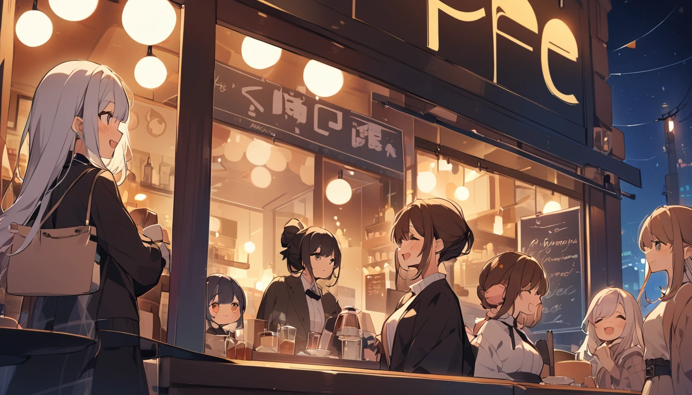 ((woman)), people々, Happy, High resolution, High resolution, 4K,Cafe Night,5peopleの,Pixiv
