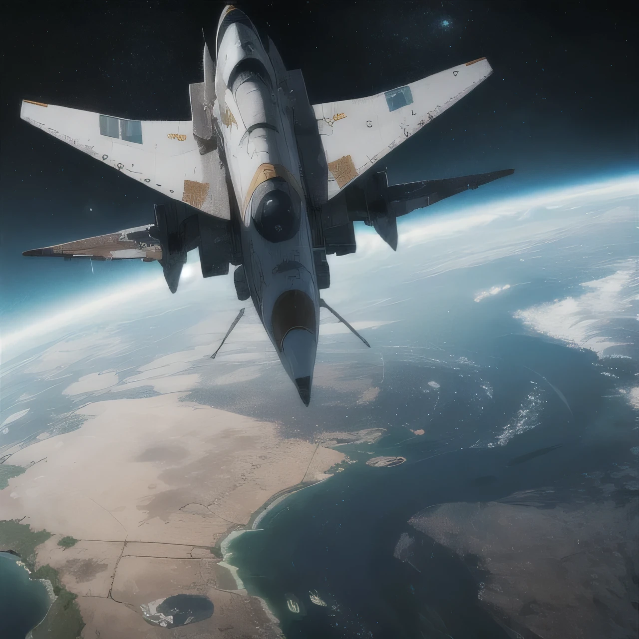 (Damaged spaceship;1.5), Against the backdrop of planet earth, many fragments, traces of movement, high detail, masterpiece