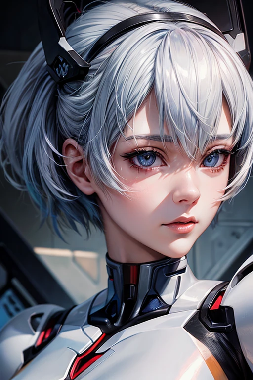 Realistic high detail portrait of rei ayanami, eye contact