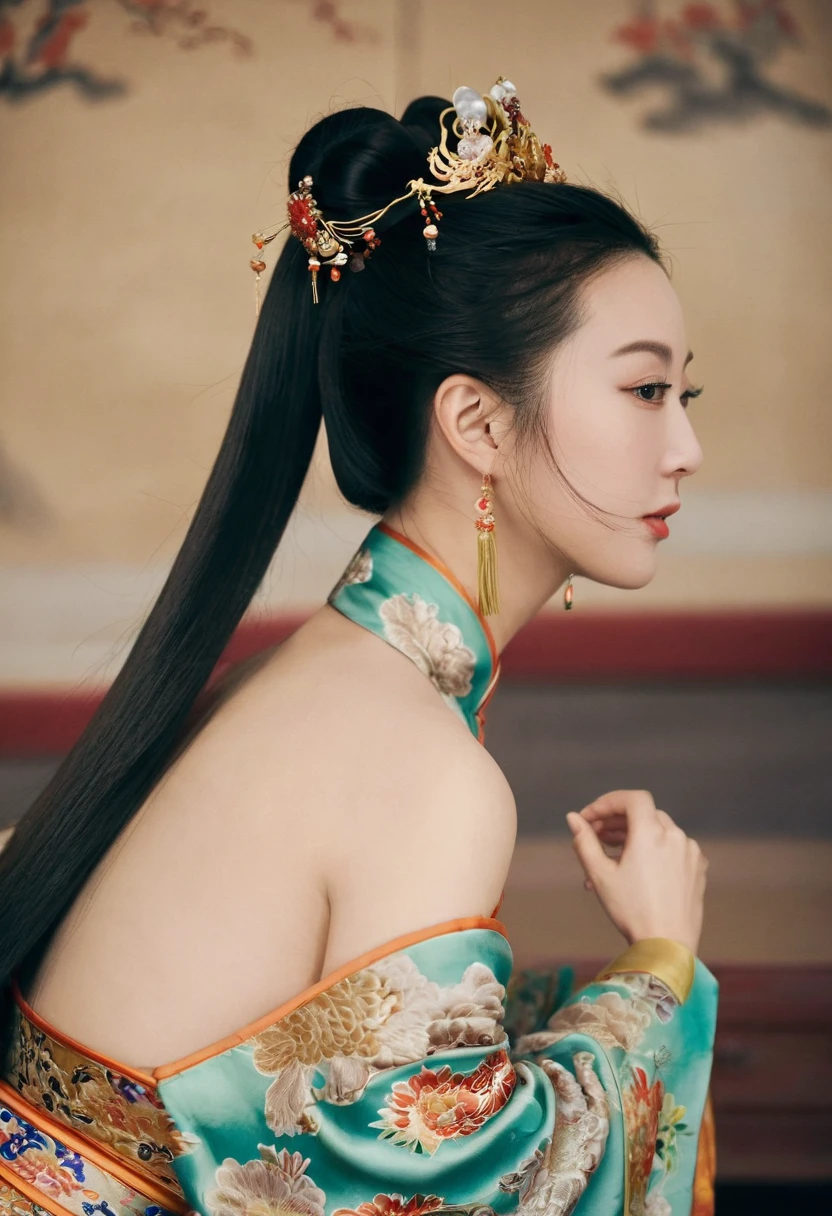 
The image of a Qing Dynasty Empress with her bare buttocks visible. The background is the stone paving outside a Chinese palace during the Qing Dynasty. Only her large buttocks are sticking out. She is either wearing underwear or not. Her protruding buttocks are floating up in the air.　　　　　　　　　　　　　　　　　　　　　　　　　　　　　　
Her hair is decorated with a large flower ornament and a large crown.　
The back of the hair is tied up and up.　Erotic Woman