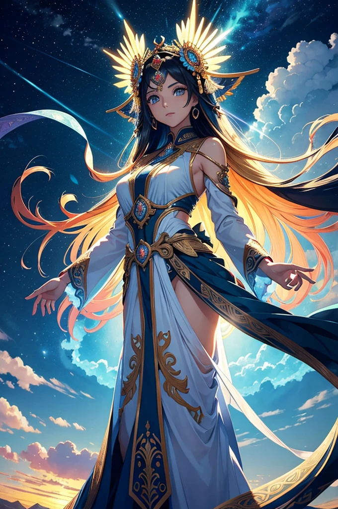 Deity,Invisible Beauty,Creates Rays,Giving Warmth to Everyone,Extraordinary Beauty,Colors are very clear,A Bright Personality,Arms straight,heavens,wind,patterns,Ultra Detail,super resolution,quality