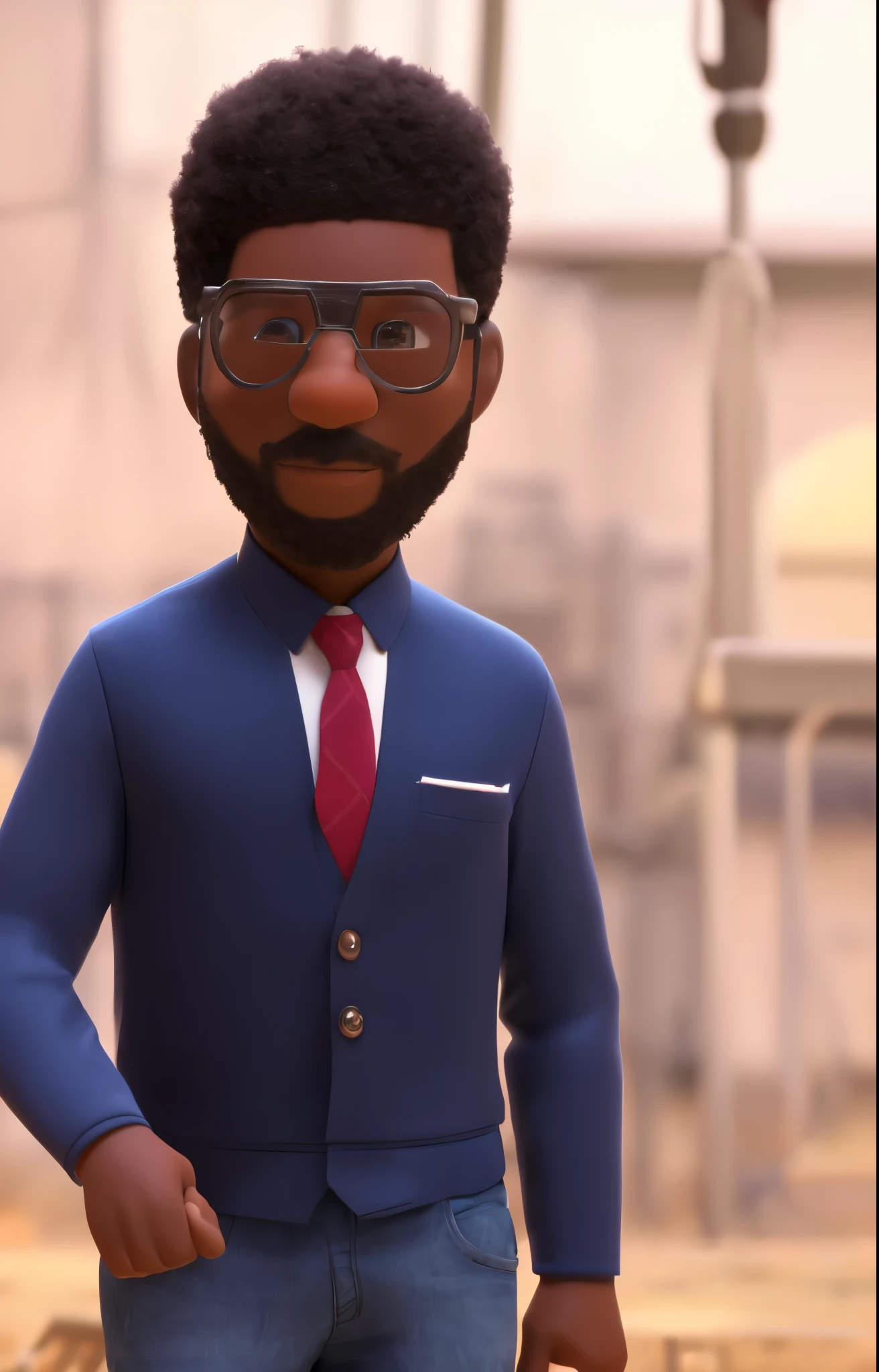 African-American, dark-skinned, short low meat afro bushy, young and handsome very young  , short low Afro, in the animated style of disney encanto, 3d, same exact facial structure as the original image , low short cropped  Afro, monocles, facial homage to Richard Ayoade short low Afro, same exact nose from the original image 