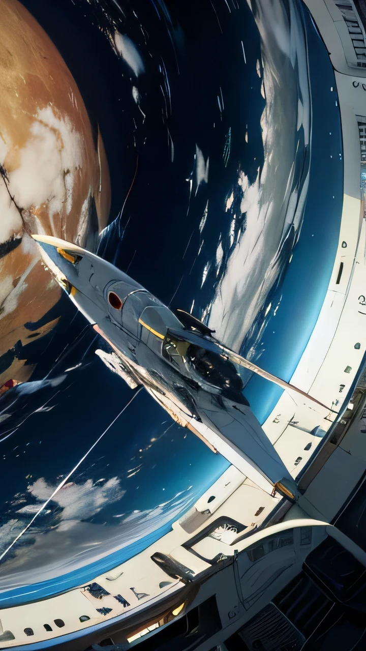 (Damaged spaceship;1.5), Against the backdrop of planet earth, many fragments, traces of movement,, (masterpiece:1.2), best quality, high detail, 