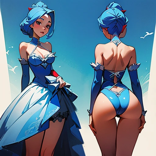 Sexy blue and white Lingerie  design inspired by red queen (Alicia), in various views (front and back) 