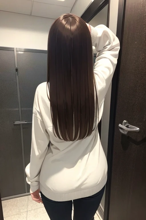 woman　Back view　Brown Hair　straight　cute　tall