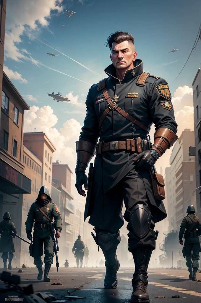 Uniformed soldiers walk down a street with tanks., Lt. Ludwik Konarzewski, by jeonseok lee, Lt. Ludwik Konarzewski Jr, Lt. Tadeusz Pruszkówski, by Andrzej Pronaszko, concept art by victor antonov, Lt. Artur Tarnowski, alexey egorov