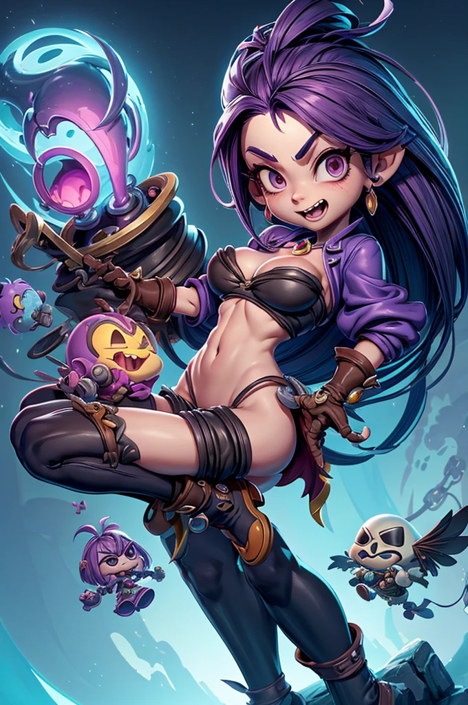 (rayman legends), character estilo art rayman legends, girl and boy, corpo inteiro, ESTILO witch, acessórios gigantes,giant monster, big breats,Little bunny, (shorts),big breast, , sensuality, FANTASY, shanoa castlevania, nier automata